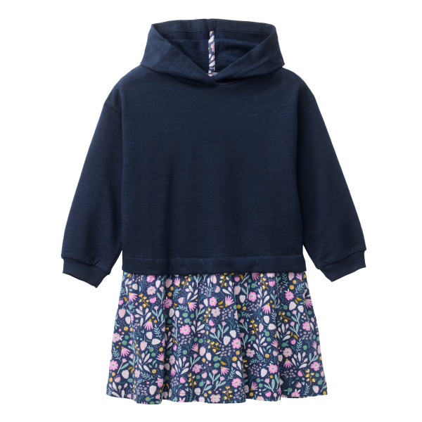 People Wear Organic Sweatshirt-Kleid dunkelblau mit Blümchen und Kapuze